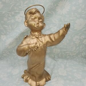 14" Vintage Christmas  Choir Boy Gold Figurine  Christmas gilt Paper Mache MCM